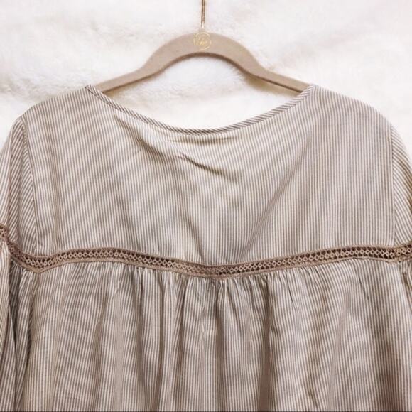 Max Studio Light Tan and White Striped Shirt - Picture 3 of 7